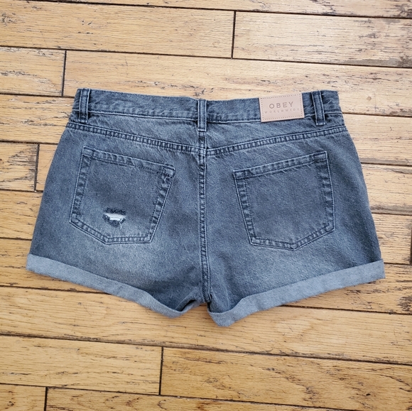 Obey Gray Denim Distressed Shorts - Picture 3 of 6